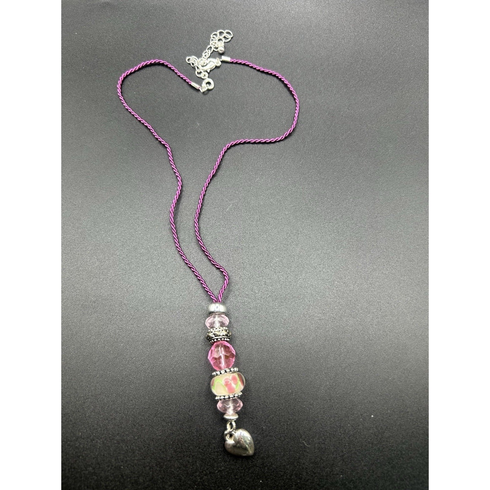 Saq Handmade Glass Bead Heart Necklace Satin Cord Lanyard Valentine's Day